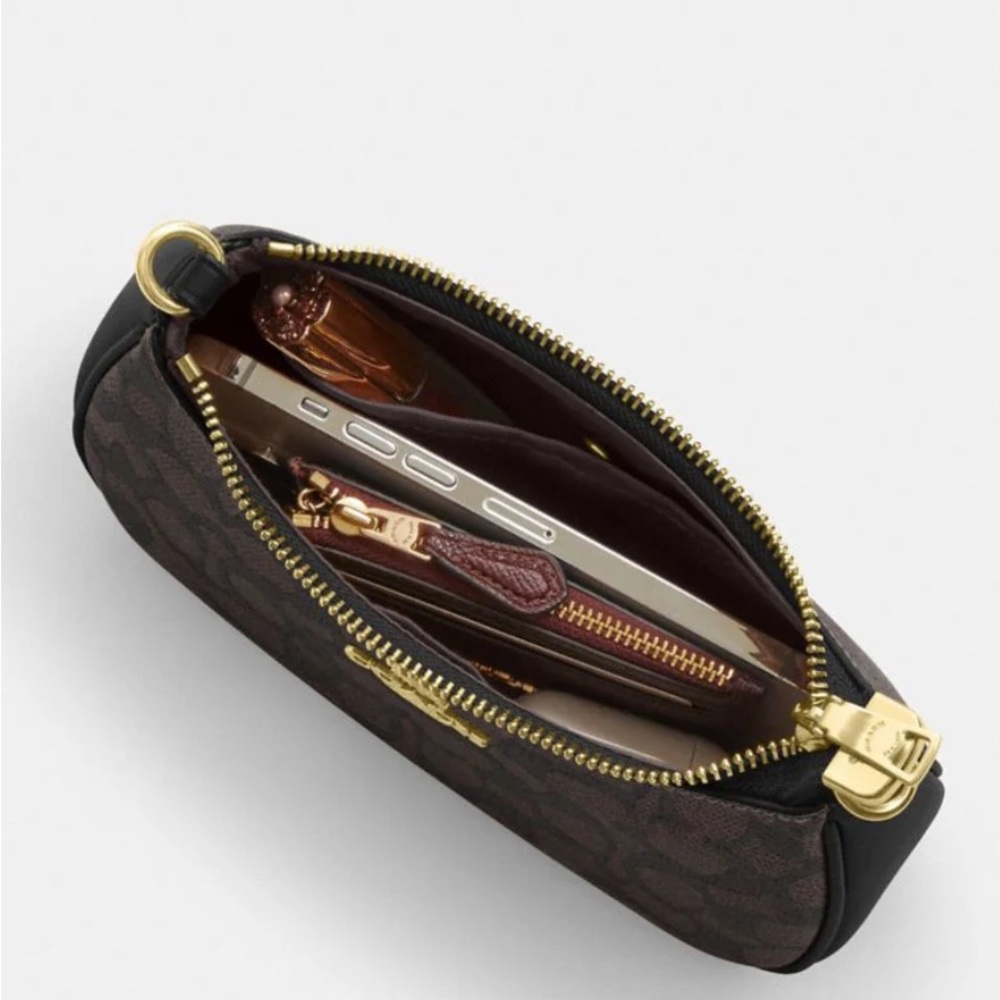 Coach Signature Canvas Gold/Walnut/Black Mini Teri Shoulder Bag - Picture 4 of 14